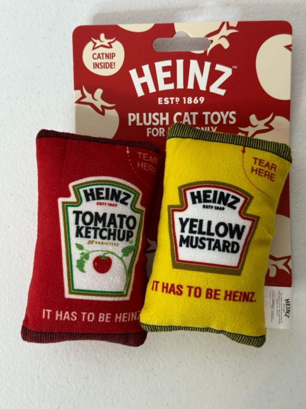 Heinz Ketchup Mustard 2 Pc Plush Cat Toy Set Catnip Foodie New